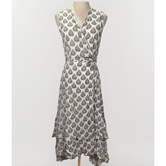 Roller Rabbit Printed Wrap Dress Midi Boho Lightweight Blue White Womens Size XS - Picture 1 of 9